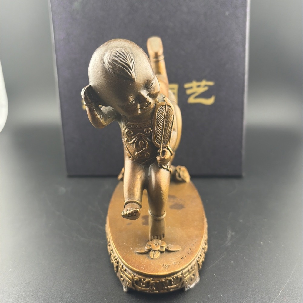 Red Star Copper Company Sculpture Chinese Heavy Square Of Babies Good Luck - Picture 3 of 12